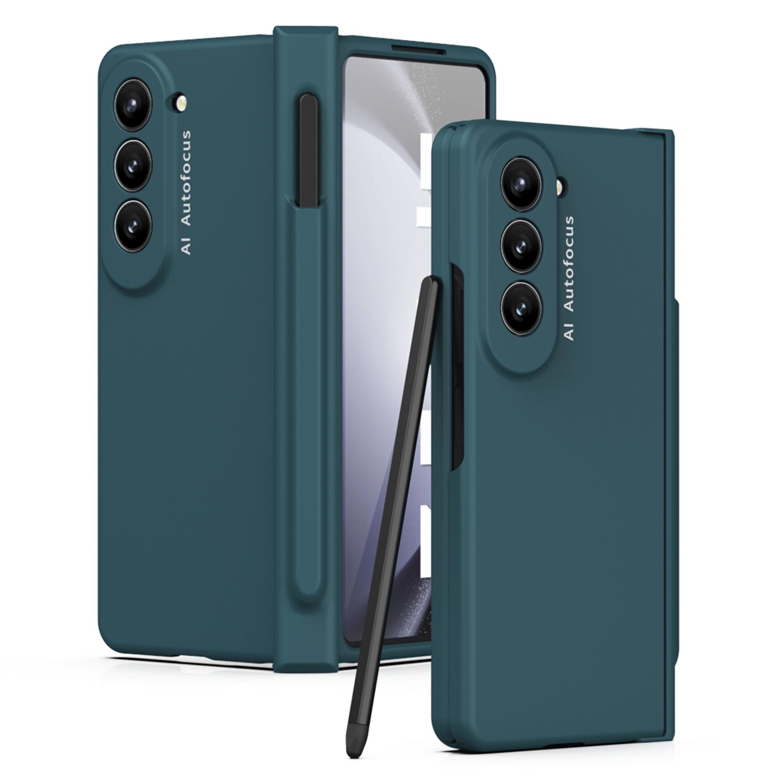 

For Samsung Galaxy Z Fold5 5G PC Phone Case Anti-drop Cover with Tempered Glass Screen Film and Stylus Green