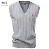 AMI Embroidery Autumn/Winter 2025 European Size V-neck Fried Dough Twists Sweater Vest for Men's Business Sweater Waistcoat