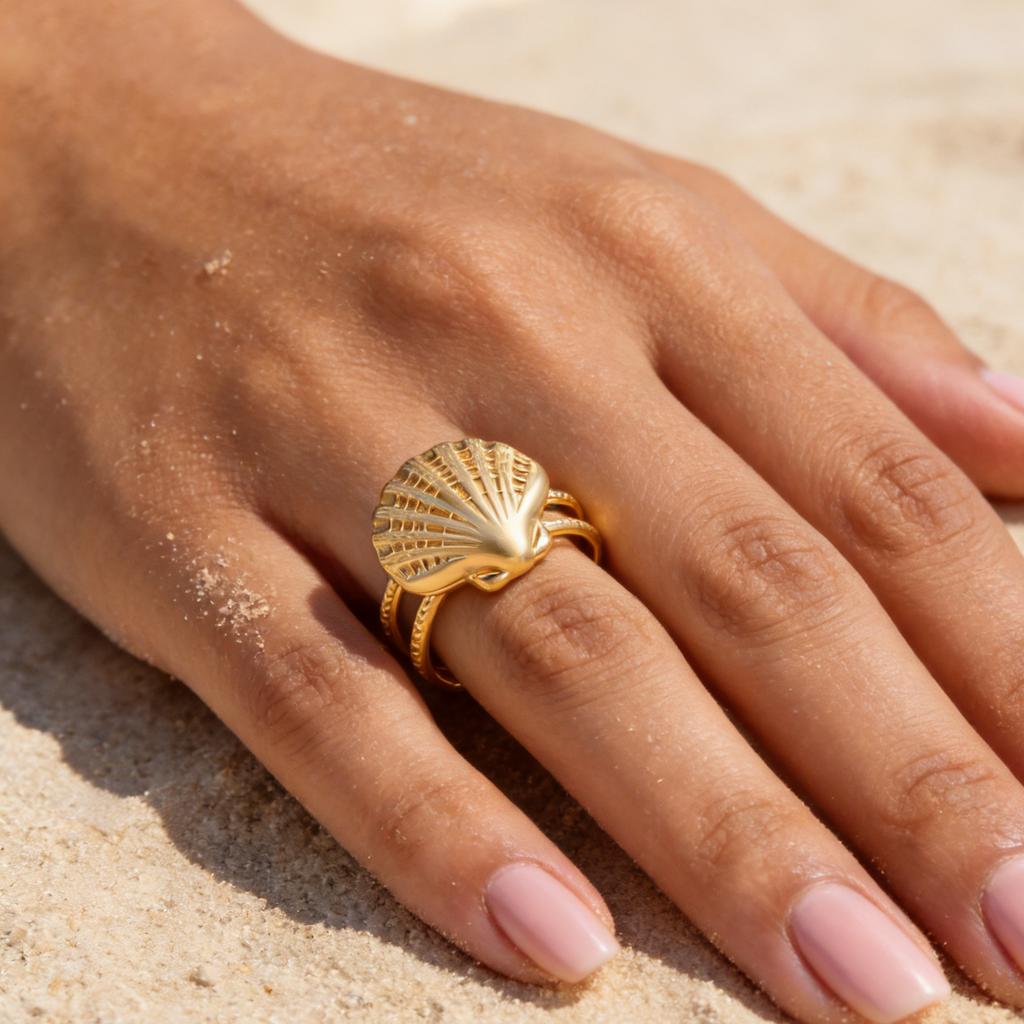 Vintage Fashion Stainless Steel Shell Rings for Women Gold Plated Ocean Scallop Open Rings Summer Beach Aesthetic Jewelry