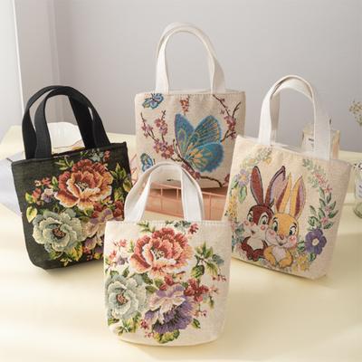 Simple Large Capacity Canvas Bag Reusable Cute Underarm Handbag Cartoon Cat Flowers Women Shopping Bag
