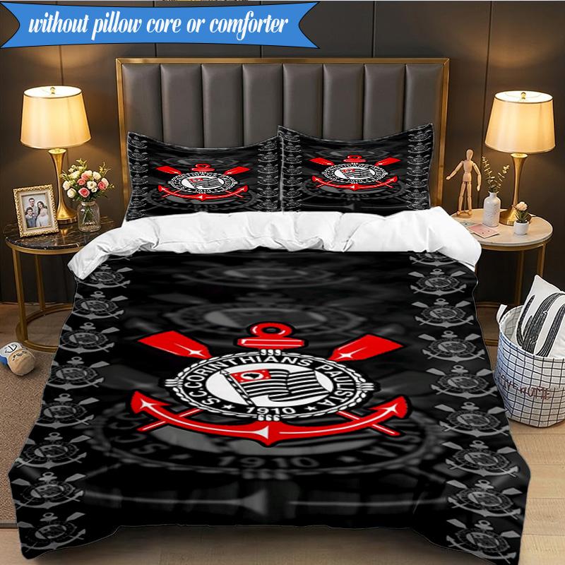 3PCS Sport Club Football Crest Printed Soft Bedding Set,Including 1pc Duvet Cover And 2pcs Pillowcases Perfect for Bedroom, Dormitory, Fan Gift
