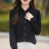 Spring New POLO Knitted Cardigan Flamingo Hot Diamond Cuffs Slit Top