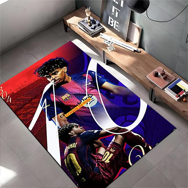 Sports Area Rug, Lamine Yamal Barcelona 10 Camp Nou Neon Poster, Fan Cave Decor, Non-Slip Mat