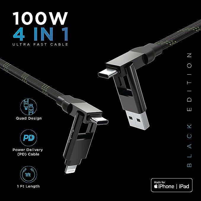4 In 1 Quad Cable | 100W PD  Apple MFi Certified Type C To Lightning|USB To LTG B0B4JH1CWD