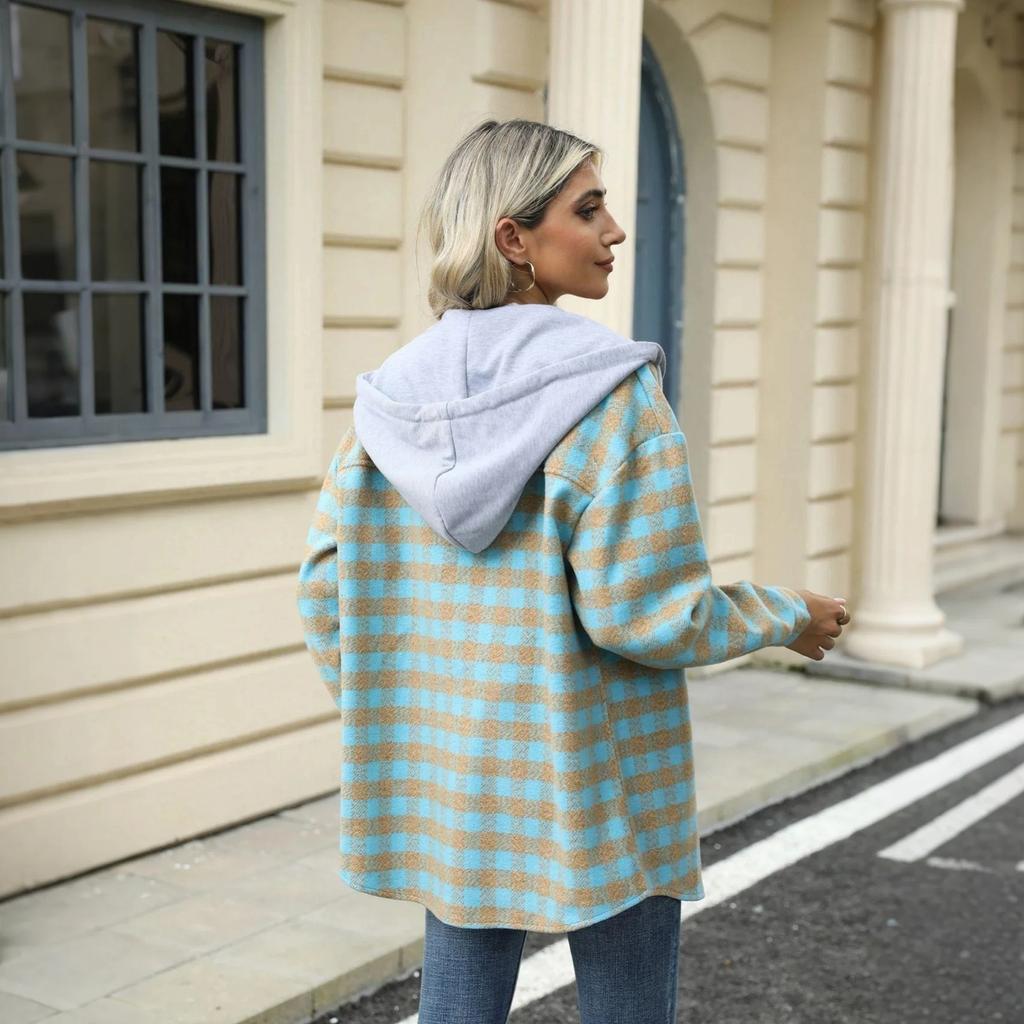 Women's Plaid Hooded Shirt Jacket