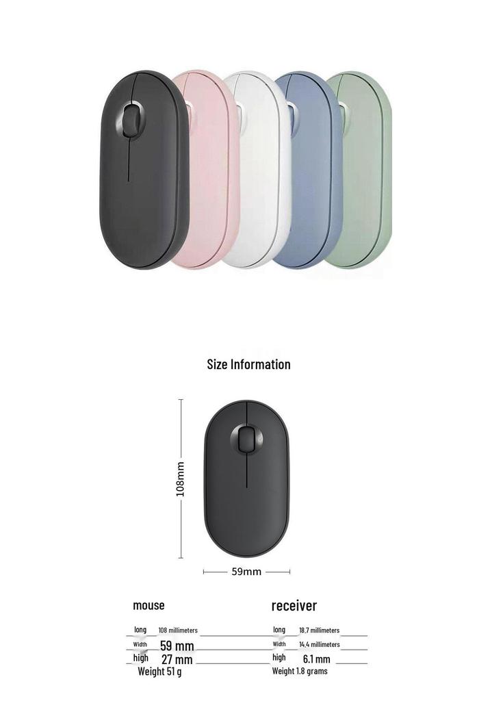Xiantai Star Bluetooth Dual Mode Silent Wireless Mouse for Girls - Mini, Low Noise, for Laptop, Desktop, Office.