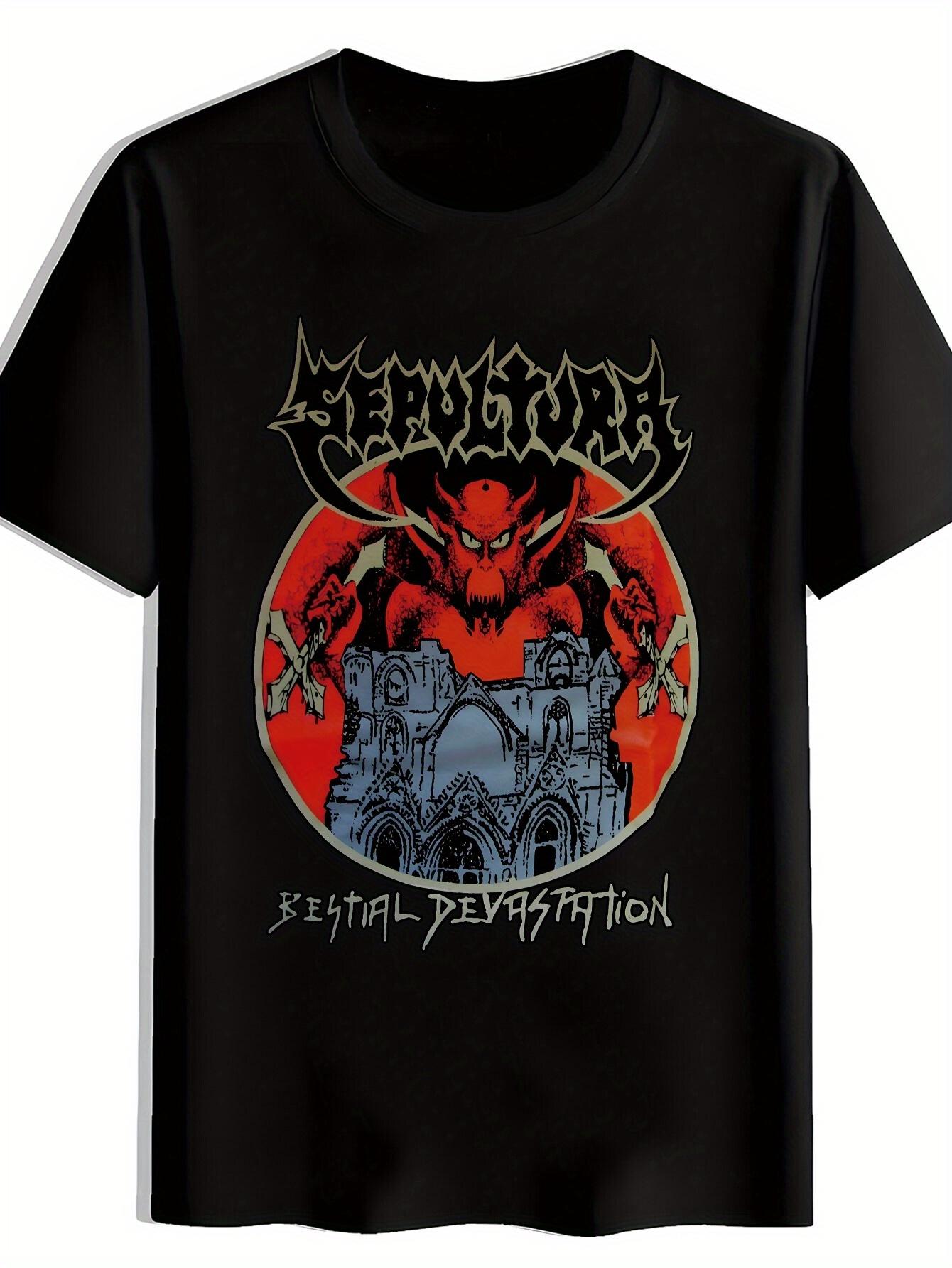 T-shirt Black Sepultura Graphic - Red Demon & Gothic Church Design XXL
