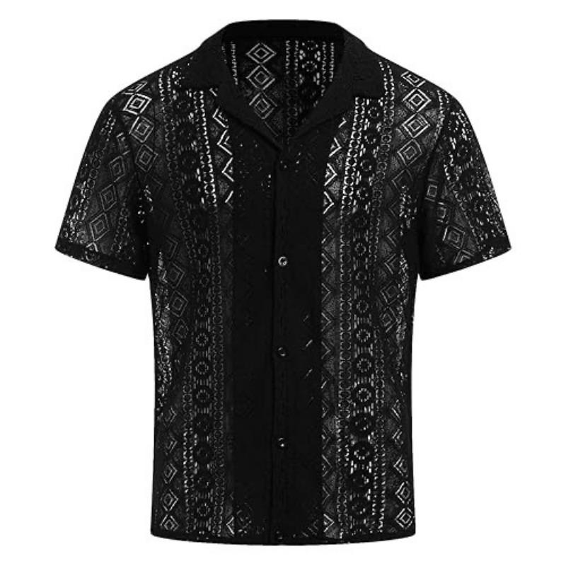 Summer Fashion New Men's Lace Short Sleeve Shirt Casual Hollow versatile Top
