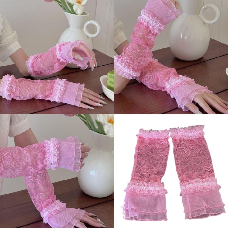 Delicate Rhinestones Embroidered Gloves Soft Nylon Arm Sleeves For Daily Fashion Evening Event