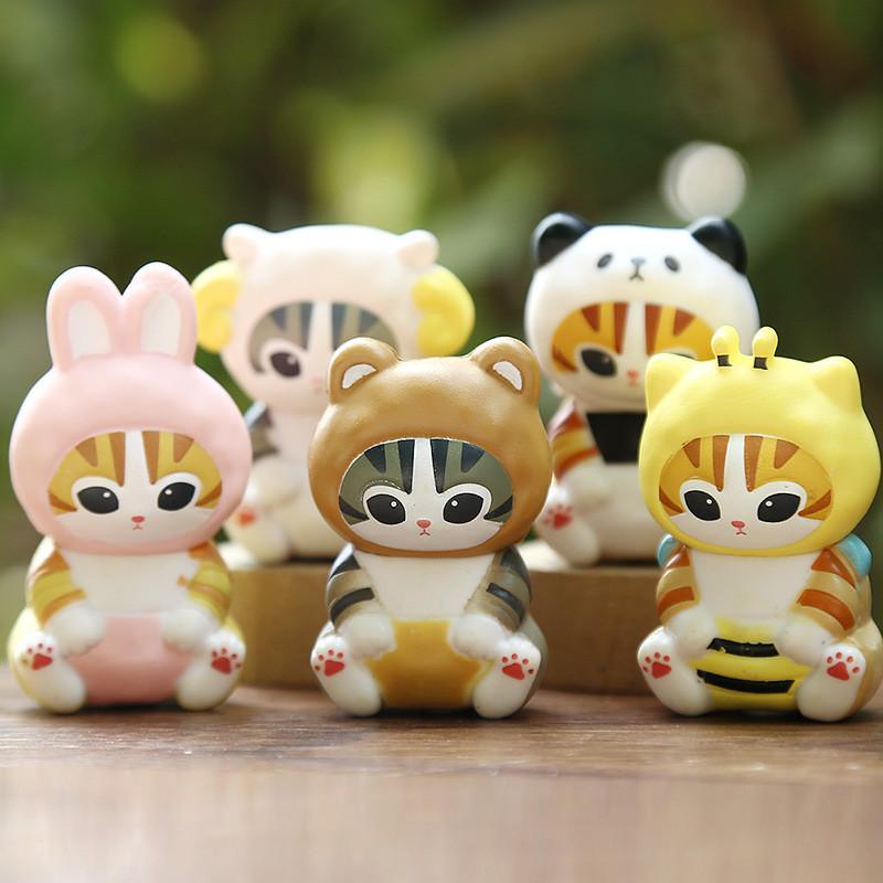 5pcs Creative Animal Headsets Sitting Cat Model Ornament Set For Kids And Teens