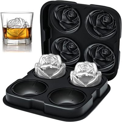 Silikonová forma na ledové kostky ve tvaru růže 3D květinová forma na ledové kostky s víkem Výrobník ledových koulí na koktejly Džus Whiskey Kuchyňský gadget