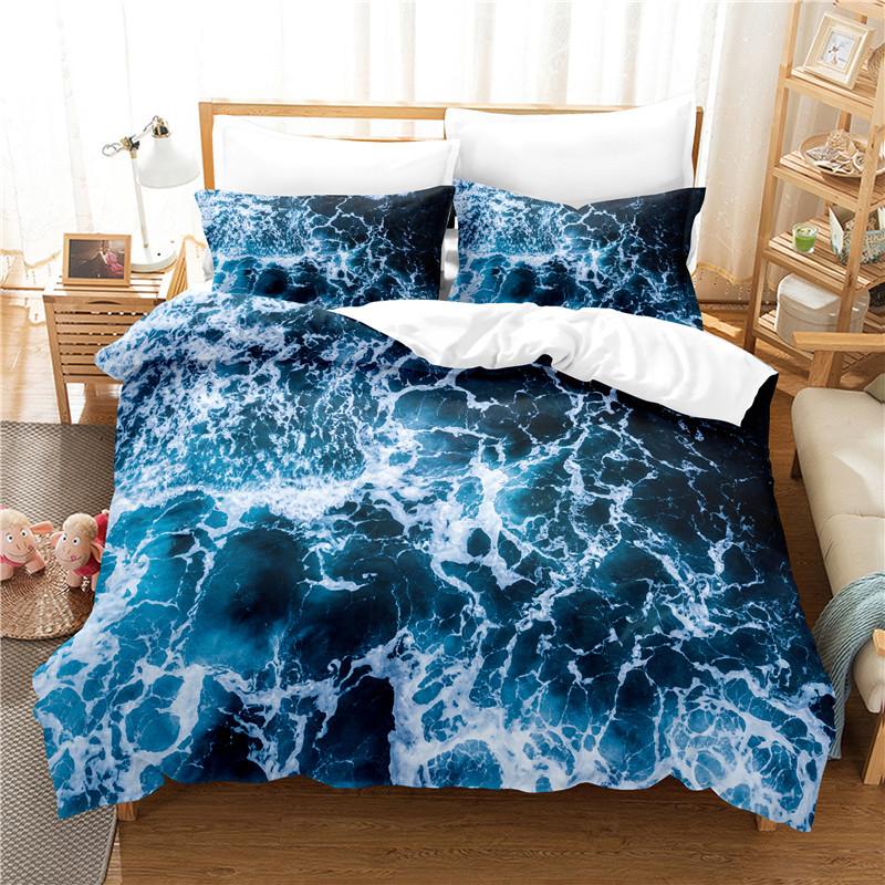 Meereswellen-Bettbezug, Kingsize/Queensize, 3D-Bettwäscheset mit blauen Gischtwellen für Kinder und Teenager, azurblauer Meerwasser-Bettbezug, weicher Bettbezug