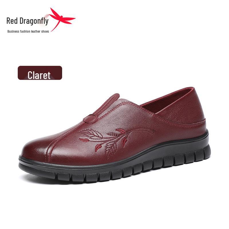 Red Dragonfly Women s Genuine Leather Slip-On Casual Shoes - Comfortable Soft Surface Flat Flats 40