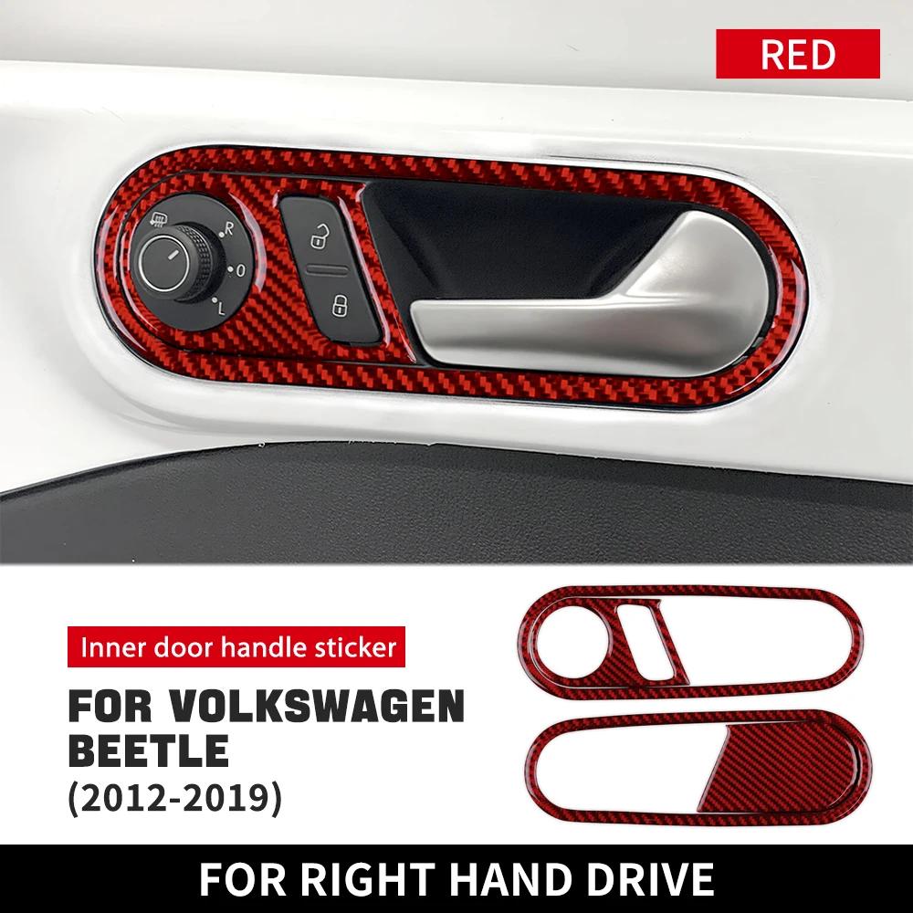For Volkswagen Beetle 2012 2013 2014 2015 2016 2018 2019 Real Soft Carbon Fiber Inner Door Handle Sticker LHD RHD Accessories
