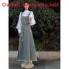 Denim Overall Dress For Women Summer Water Wash Slim Fit With Waist Tie For Casual And Travel