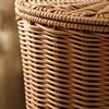 Cylindrical Plastic Storage Basket with Woven Lid Multipurpose for Dressing Area