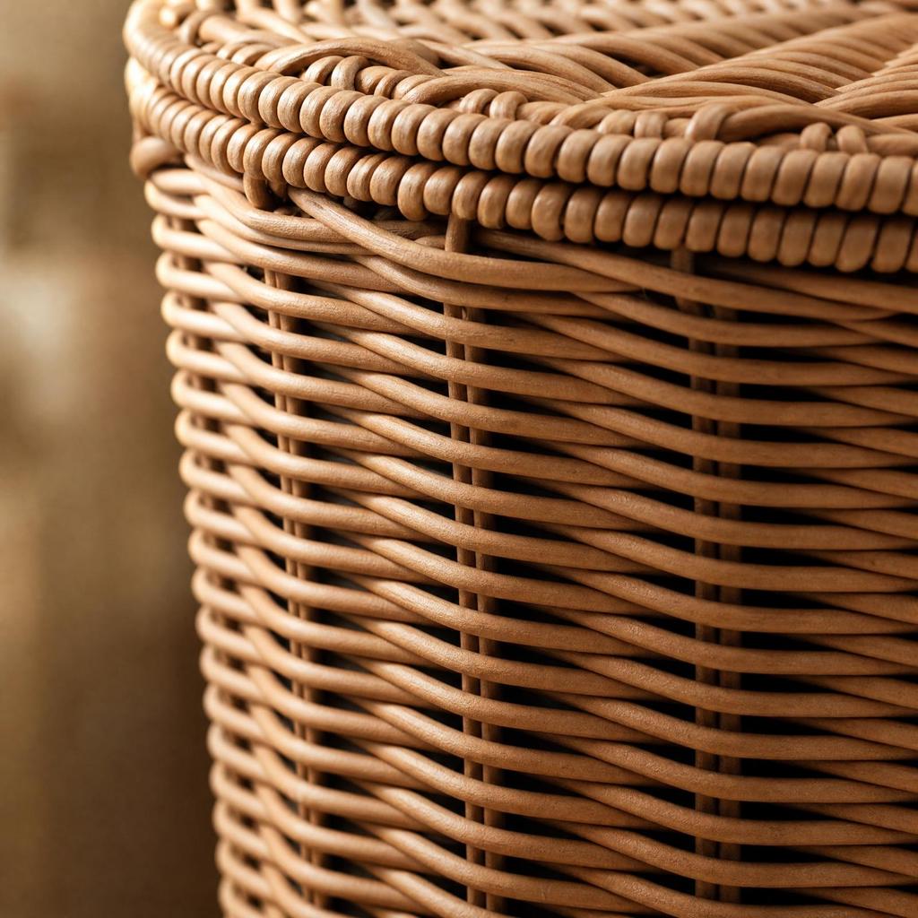 Cylindrical Plastic Storage Basket with Woven Lid Multipurpose for Dressing Area