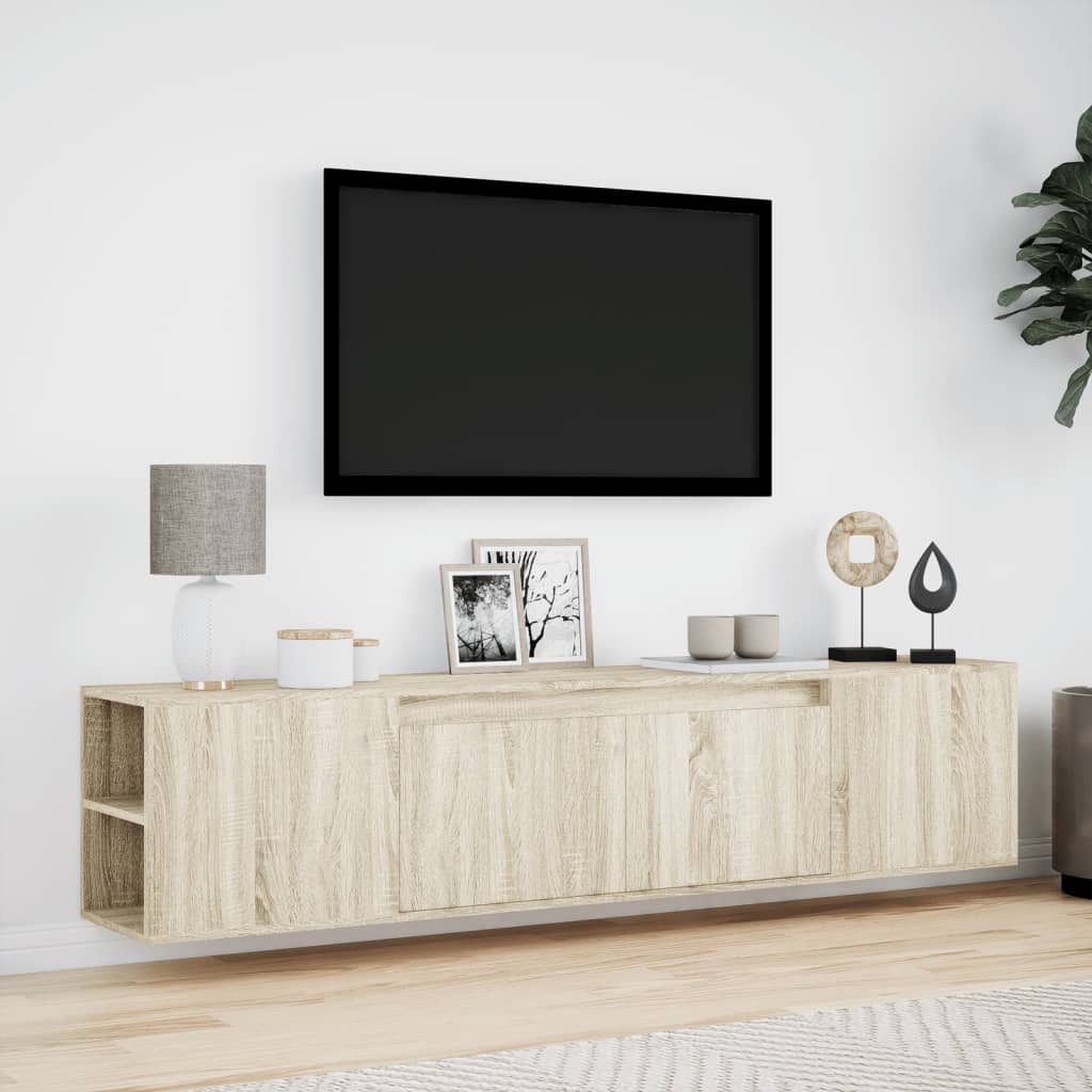 Vidaxl Ścienna Szafka Pod Tv, Z Led, Dąb Sonoma, 180X31X39,5 Cm