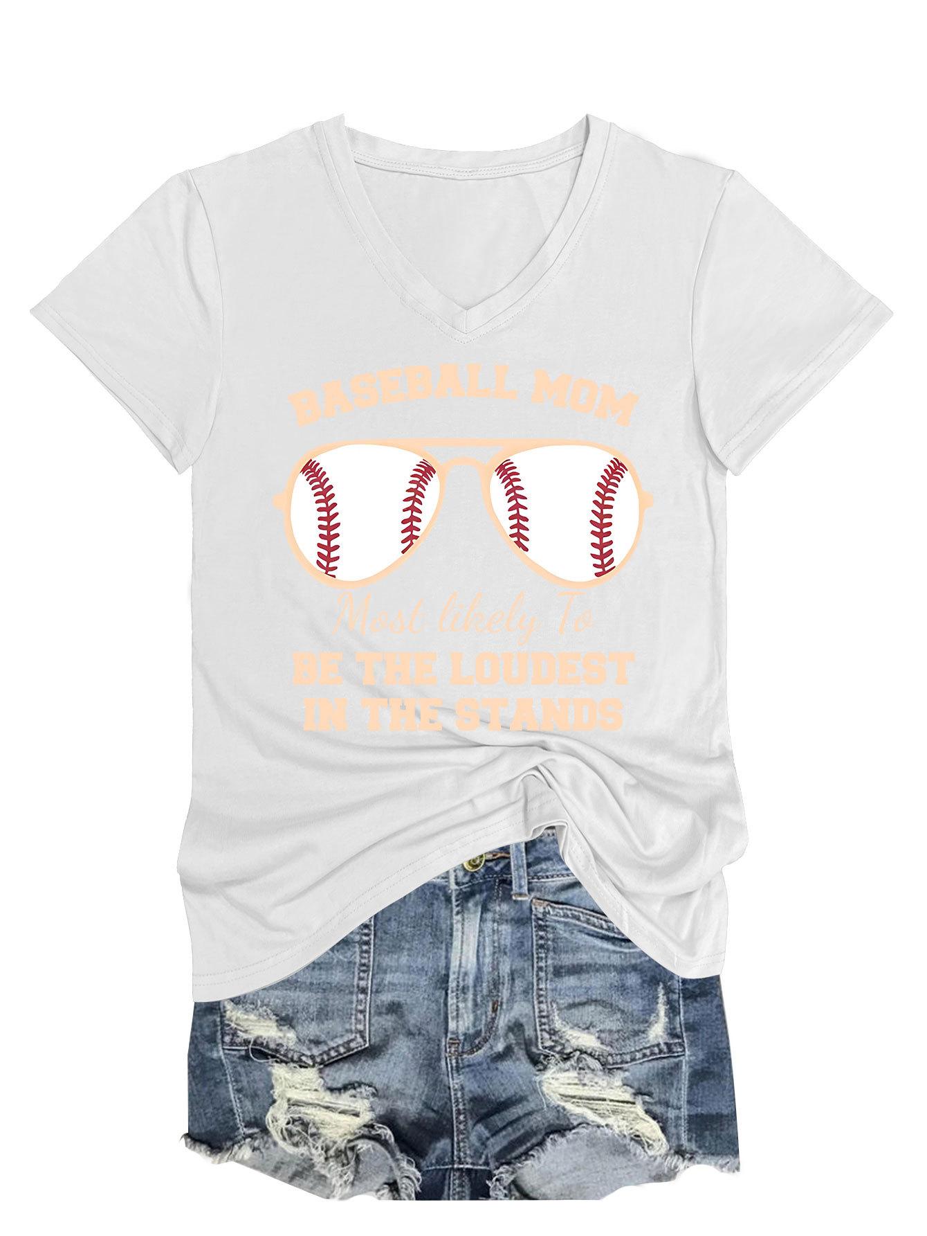 

Summer new short sleeve Tshirt baseball mom print loose Vneck casual fashion top S