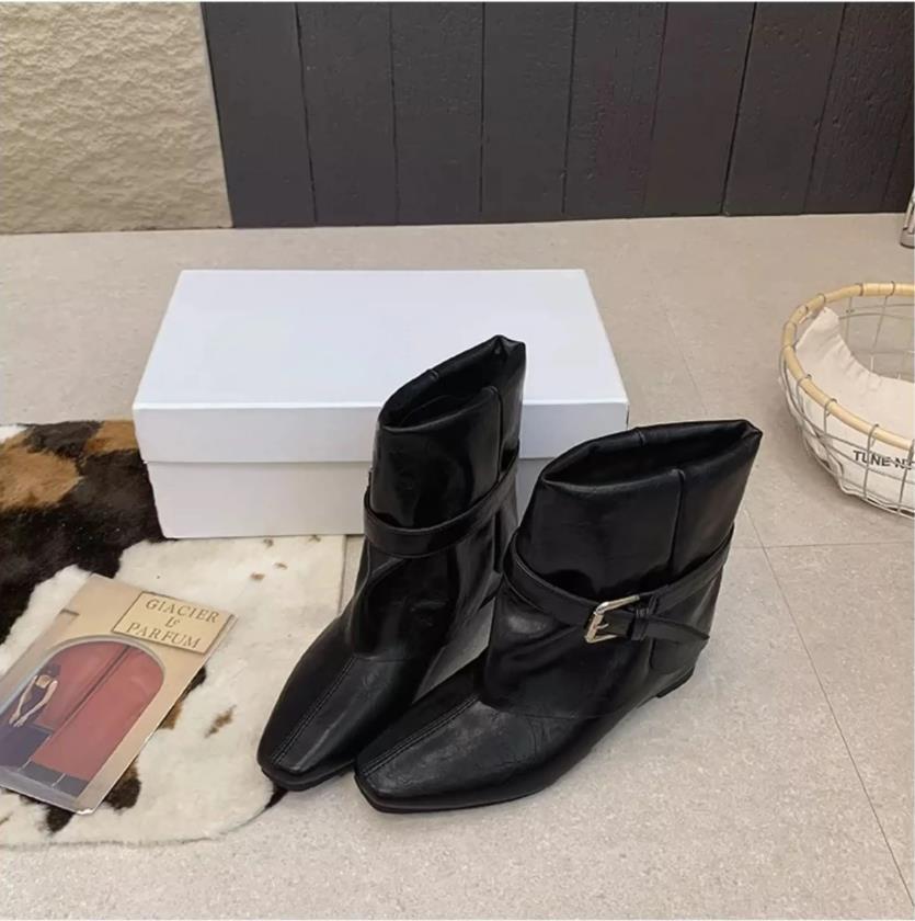 Pointed Inner Heightening Pile Boots Women's New Autumn Belt Buckle Short Boots Maillard Western Jeans Tube Boots