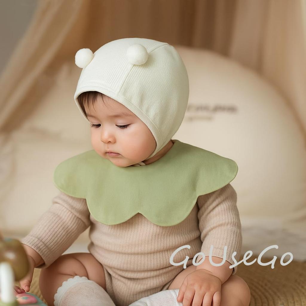 GoUseGo Baby Waterproof Set of Cotton Petal Solid for Boys and Newborn Baby Baby Shower Gift Bibs, 360° Reversible, 4, 100% Smooth, Large, Thick,