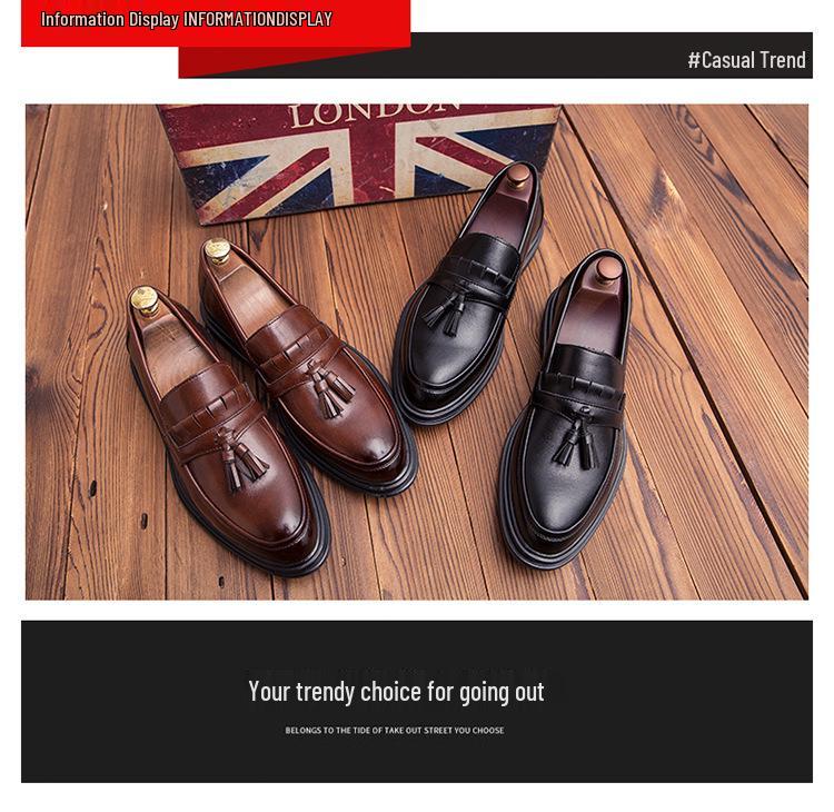 Korean-Style Men's Casual Leather Loafers - Youthful, Versatile, and British-Inspired Slip-On Shoes