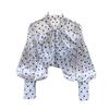 Französischer Retro Socialite Stil High-End Polka Dot Hemd für Damen im Herbst mit Puffärmeln und Schleifendesign, Temperamentvolles Oberteil