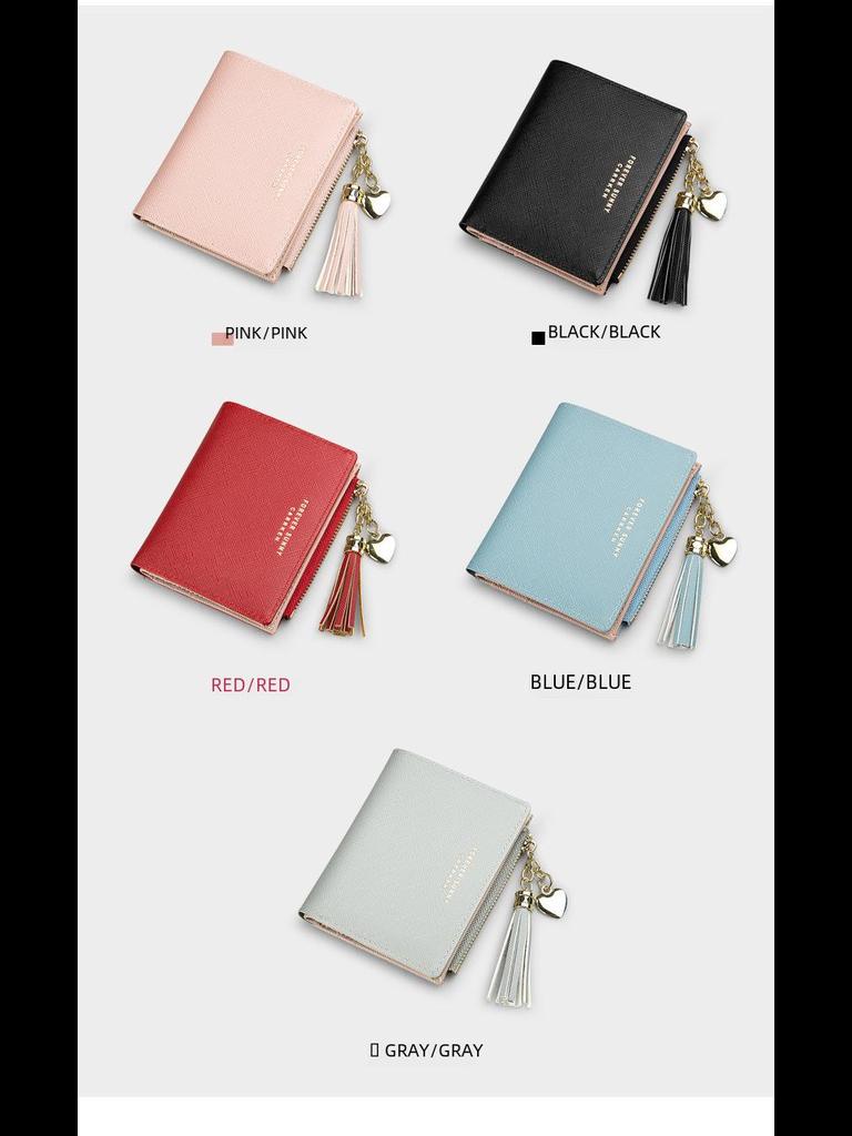 Portamonete con Cerniera e Nappe Stile Coreano - Portafoglio da Donna con Motivo a Croce