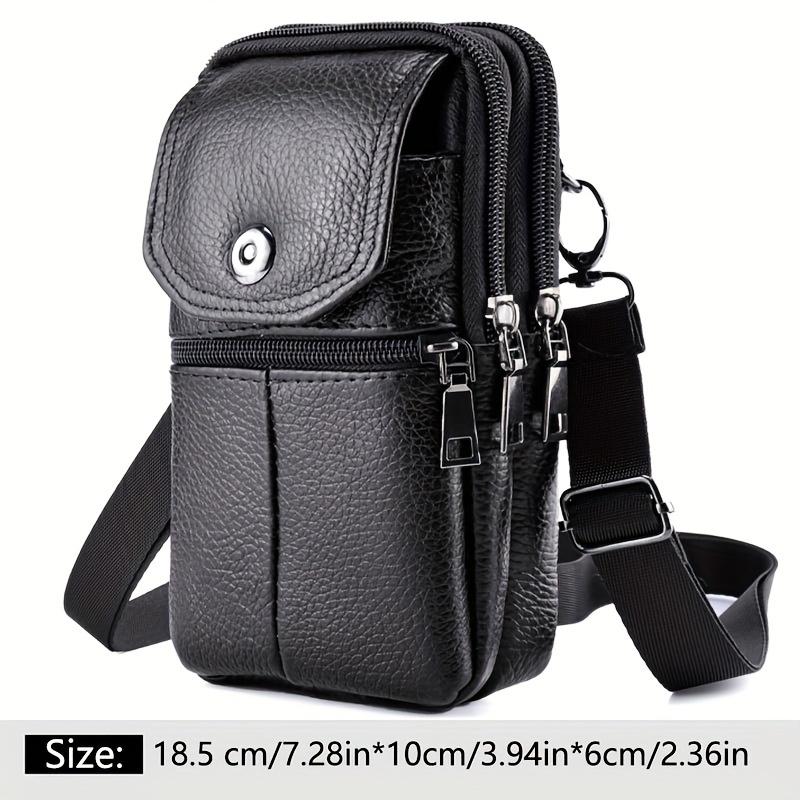  1pc Genuine Leather Men's Waist Bag Functional Zippered Phone Pouch with Adjustable Strap and Spacious Compartments  Top Layer Leather Fanny Pack 