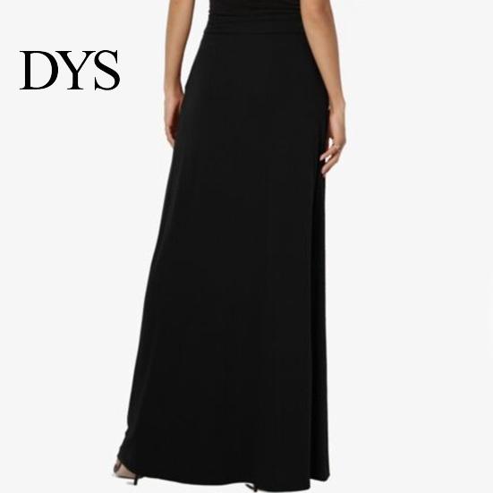 Long Skirt Women Maxi Adjustable Drawstring High-Waisted Solid Color Casual with Pockets Work