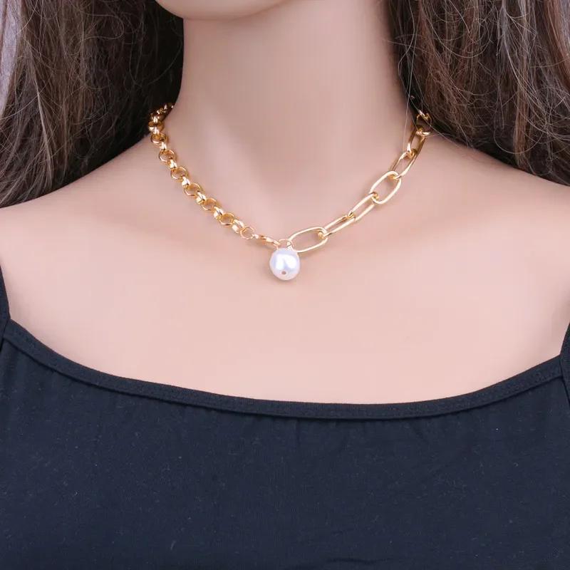 New Punk Heart Multilayer Pearls Pendants Necklaces Link Chain Heart Necklace Jewelry Gift Choker Steampunk Padlock Heart