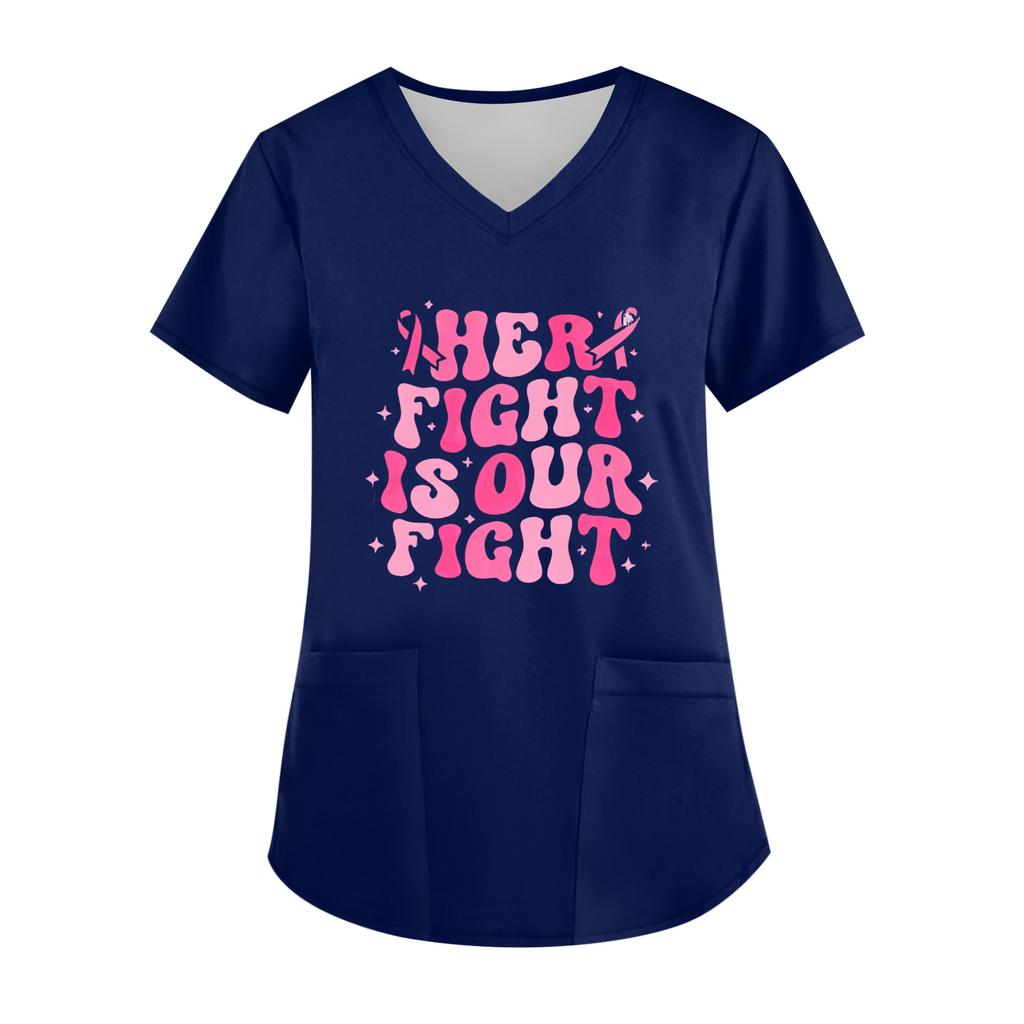 Women's V-Neck Short-Sleeve Pocketed Top With Side Slit