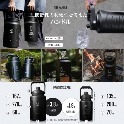 ZEN Camps Ice Jug, Ice Container, Keeps Ice Cold or Hot, Perfect for Camping and Outdoors, Vacuum Insulated, 1.9L/3.8L Capacity, Wide Mouth (Half Gall