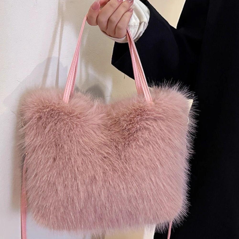 Fashion Faux Fur Shoulder Bag Soft Square Fluffy Tote Bag Plush Handbag Female Crossbody Bag