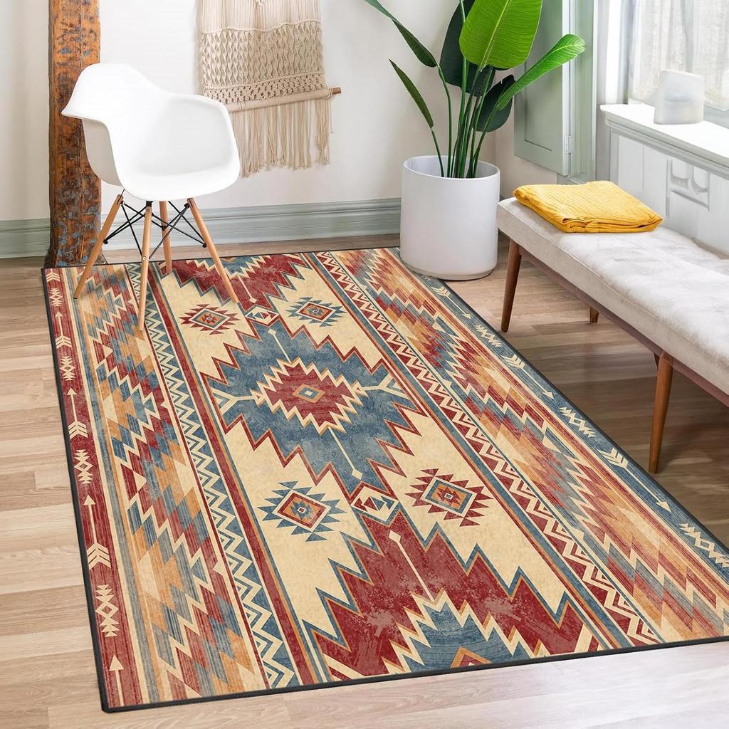 African American Tribal Geometric Area Rug Washable Carpet for Bedroom Living Room Kitchen Entrance Non Slip Flannel Carpets