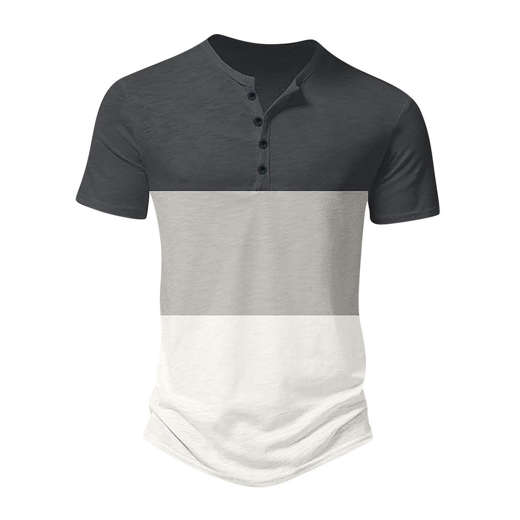 Camicia a maniche corte ampia e versatile da uomo, estiva, con scollo a vite, in tinta unita