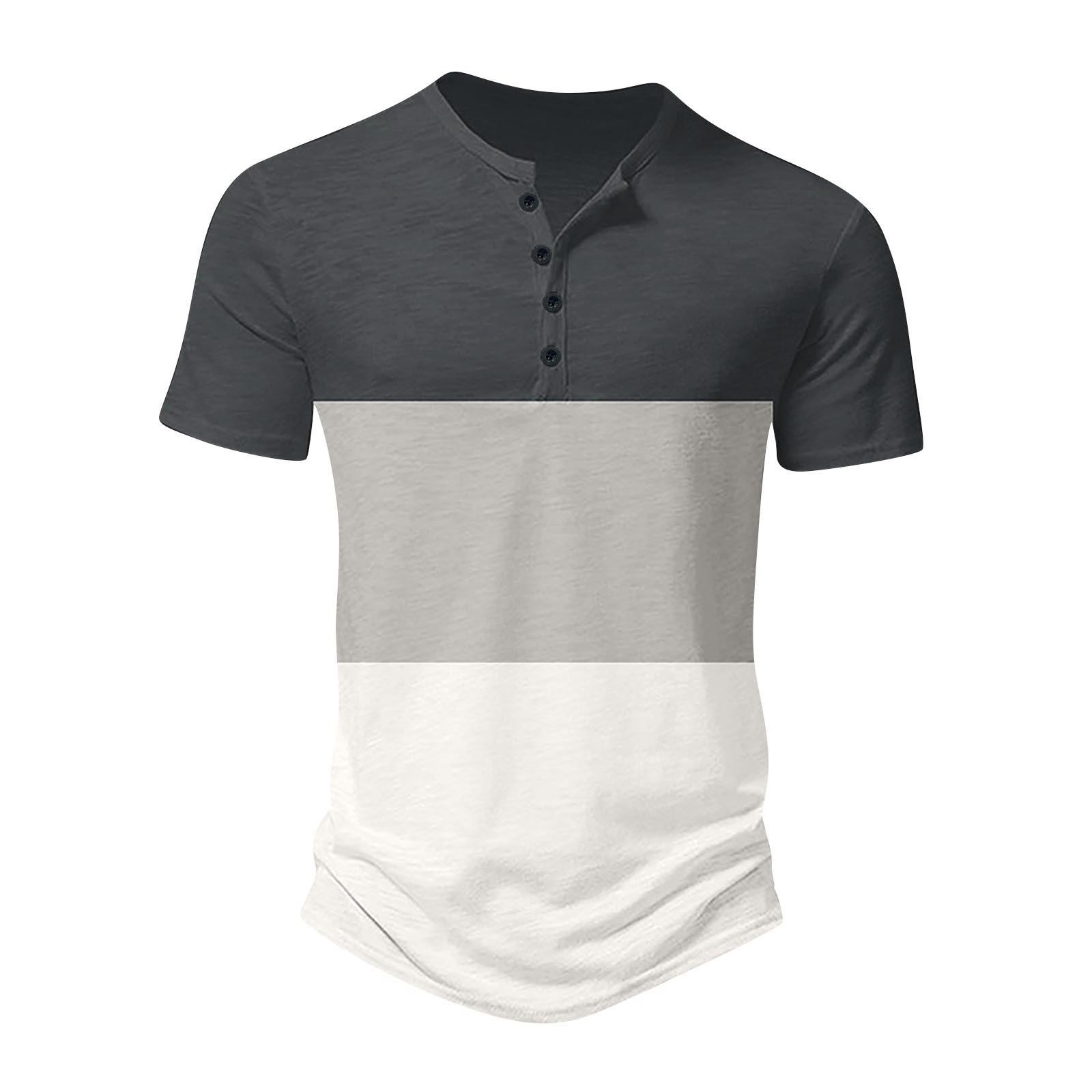 

Men s Versatile Summer Patchwork Screw Neckline Color Matching Loose Short Sleeved Shirt L чорний