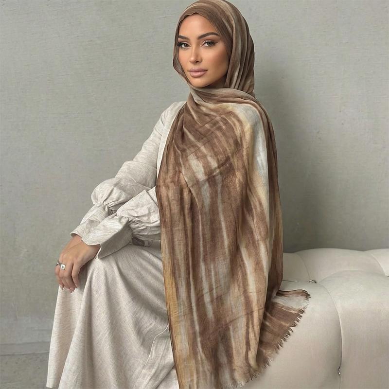 Ramadan Watercolor Modal Hijab Women Bohemian Watercolor Soft Muslim Hijabs Floral Breathable Shawl Wrap Scarf Headscarf Warm