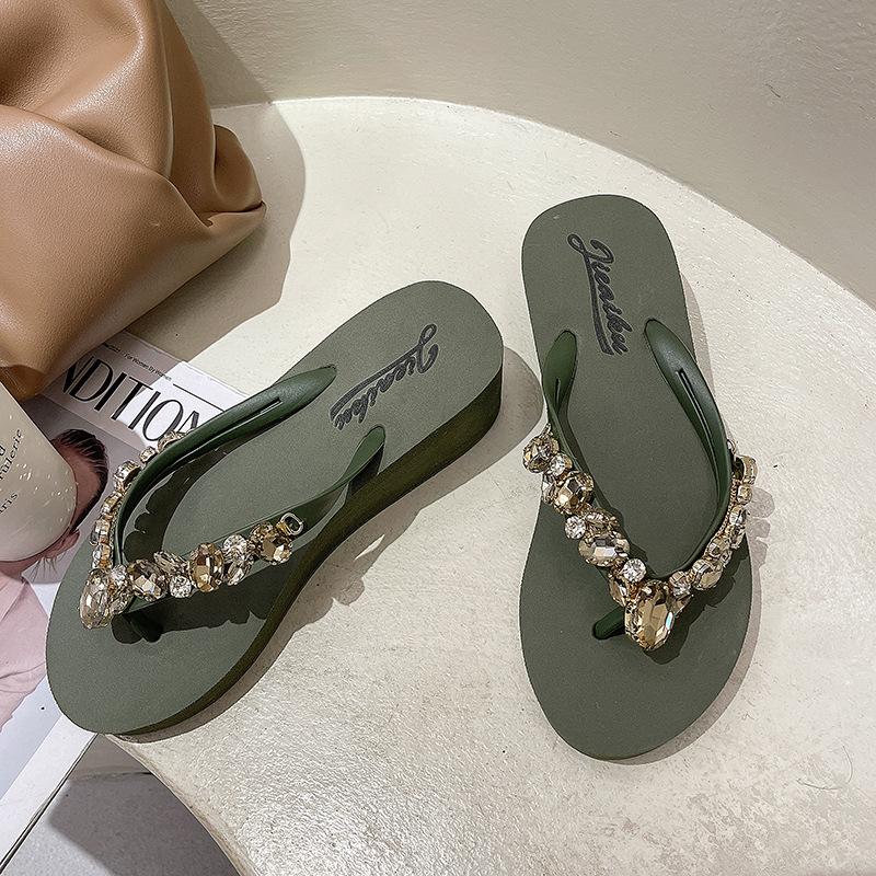 Fashion Rhinestone Platform Flip-flops Women's Summer 2025 New Fashion Korean Beach Slides Casual Wedge Women Sandals Sapatos De Mujer