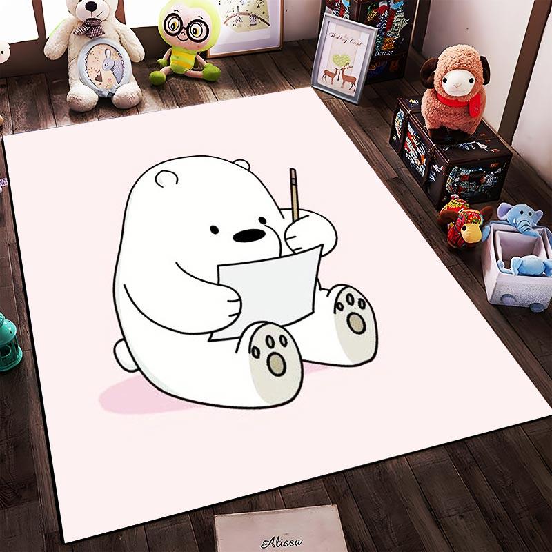 Cute White Bear Cartoon Drawing On Pink Background Soft Decorative Carpet Rug Suitable for Use As an Anti-slip1 For1room and Bedroom Sofas