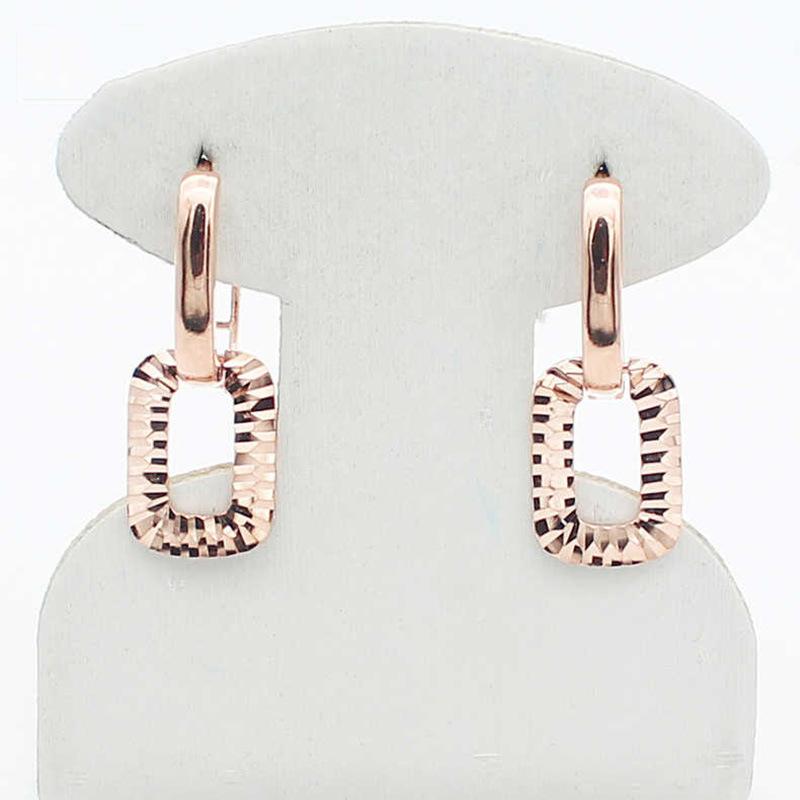 Exquisite Russian 585 Purple Gold Car Flower Square Earrings Shiny Ladies Versatile Rose Gold Plated Color Gold Earrings
