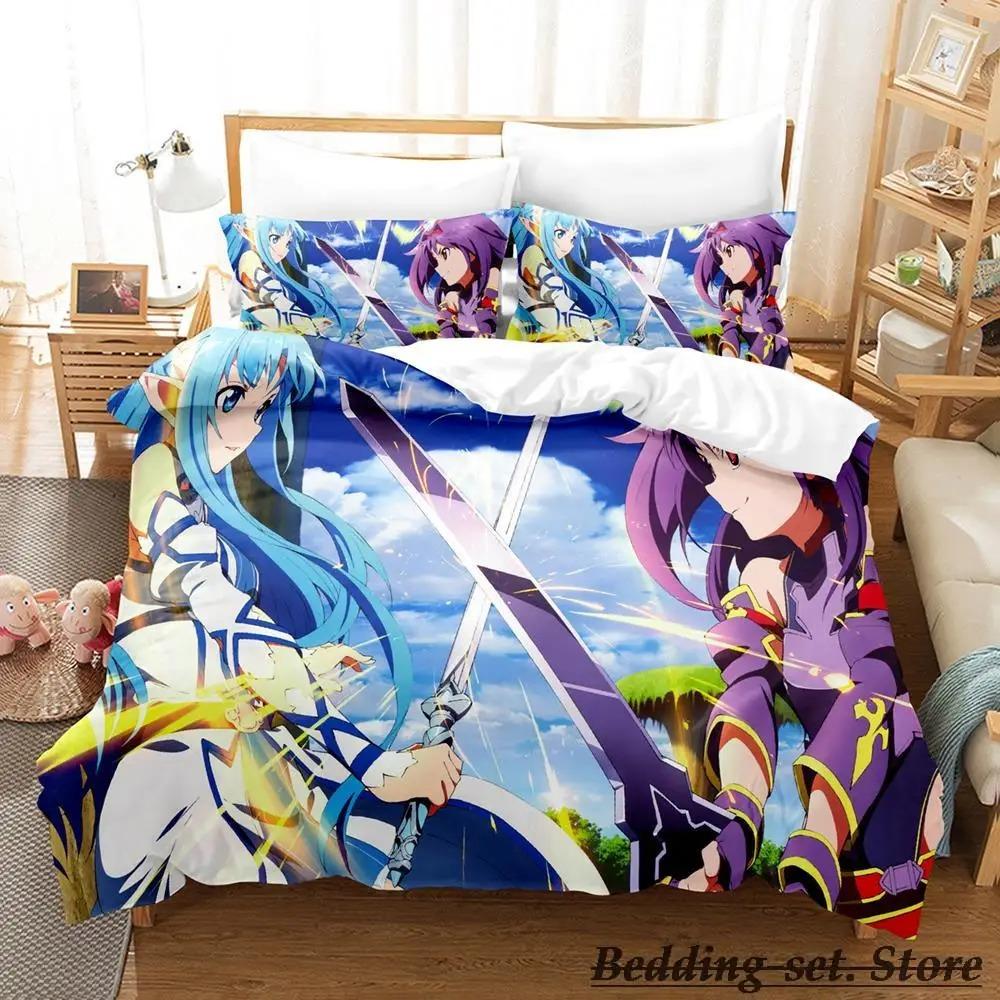 Sword Art Online II Bedding Set Cartoon Anime Three-piece Set Adult Kid Bedroom Duvetcover Sets 3D Kawaii Roupas De Cama
