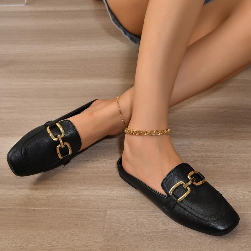 New Metal Buckle Bag Head Slippers, Women's Lazy One-pedal Fashionable and Simple Women's Cool Slippers
