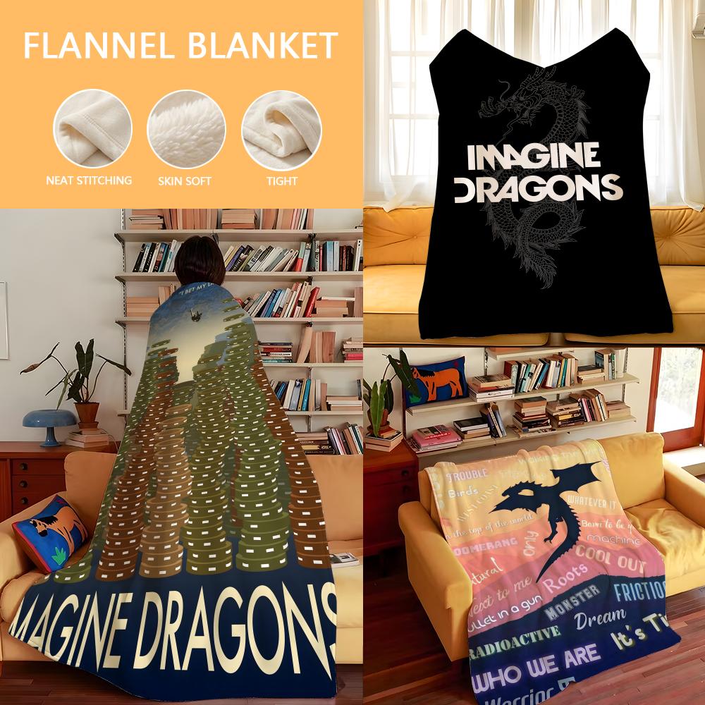 Music I-Imagine D-Dragons Throw Flannel Cozy Print Blanket, Portable, Durable Machine Washable cute Cool