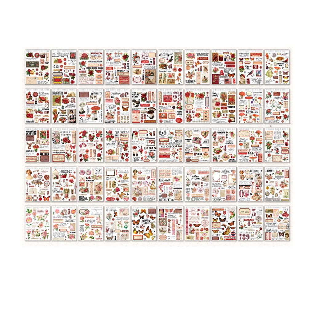 50 stk Vintage Materiale Klistremerker Lifebook Serien Washi Fullfarget Retro Klistremerke for Håndbok