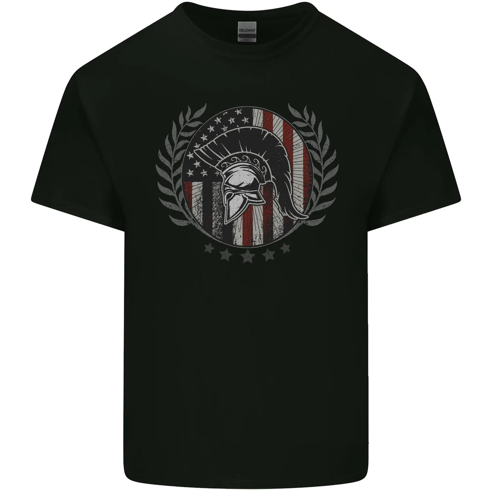 USA Bodybuilding Flag Gym Training Spartan Kids T-Shirt Childrens 2XL
