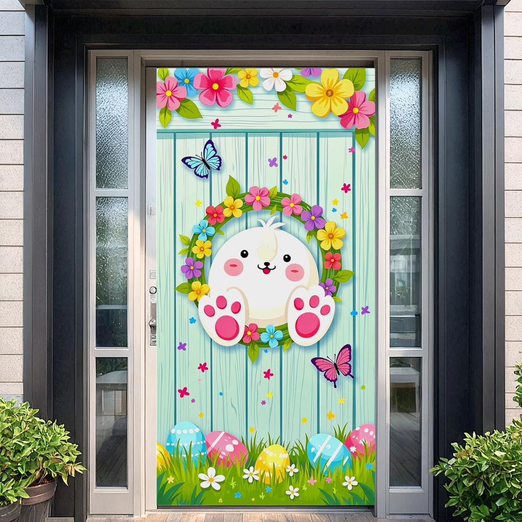 Holiday Banner Spring Theme Easter Egg Banner Easter Bunny Banner Colorful Bunny Theme For Spring Party Family Gathering