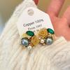 @Special Vintage French Romantic Elegant Rose Stud Earrings Delicate Green Earrings Flower Treasure