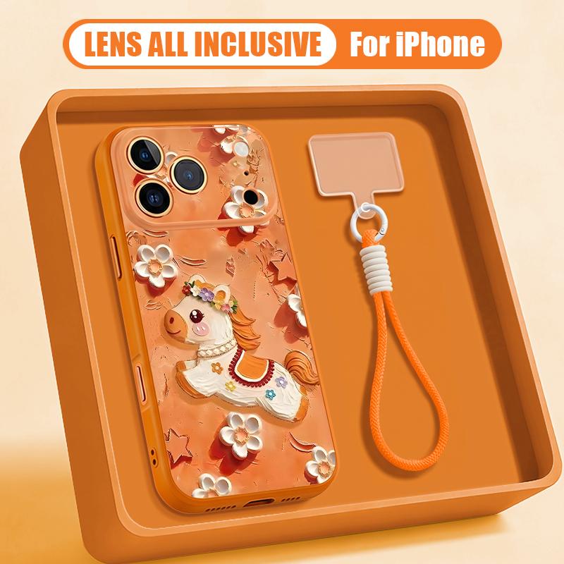 Cartoon Horsey Fireworks Print Hand Strap Case For iPhone 17 Pro Max Hybrid TPU+PC Magnetic For Magsafe Matte Cover For iPhone 16 15 14 13 Pro Max