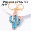 Golden Plated Key Holder Bling Rhinestone Cactus Keychain, Pink Flower Keyring Pendant Pendant, Handbags Backpacks Purse Charm Accessory Decoration